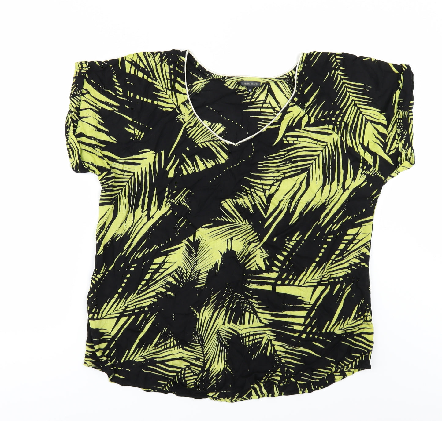 River Island Womens Black Floral  Basic T-Shirt Size 12