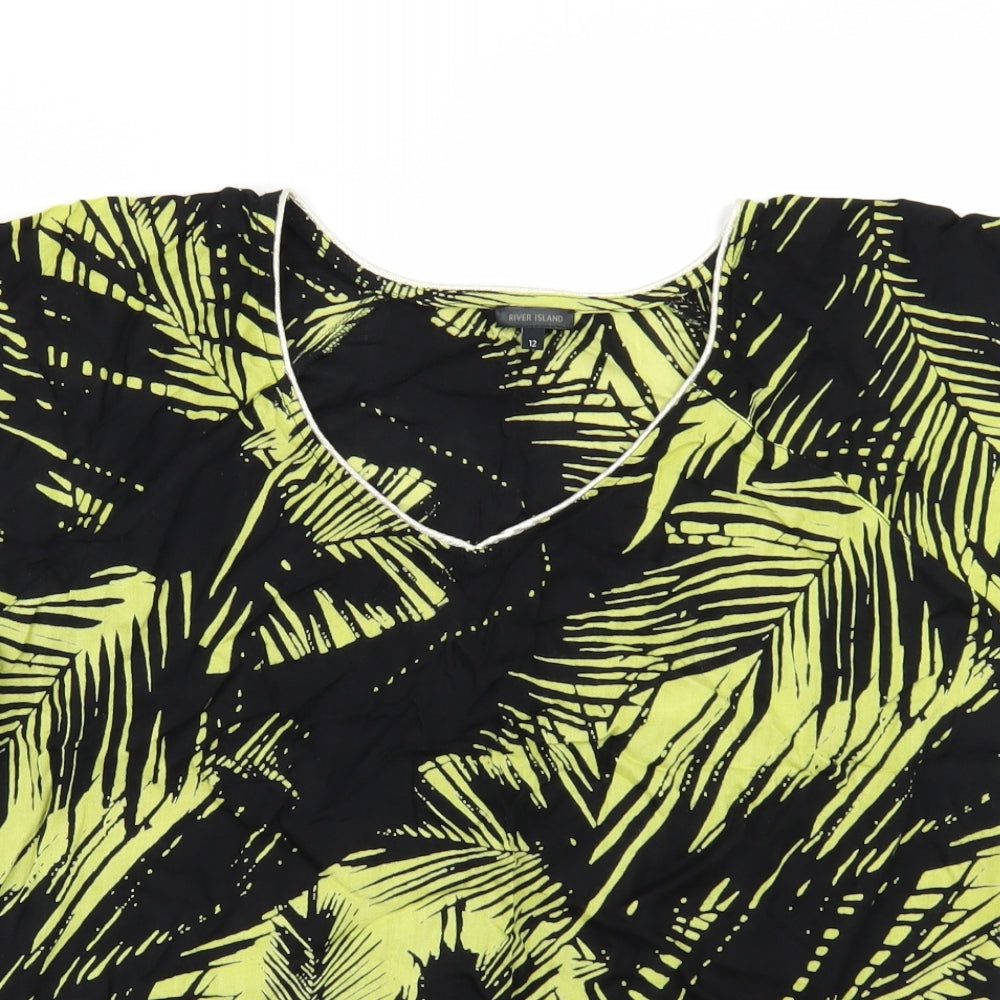 River Island Womens Black Floral  Basic T-Shirt Size 12