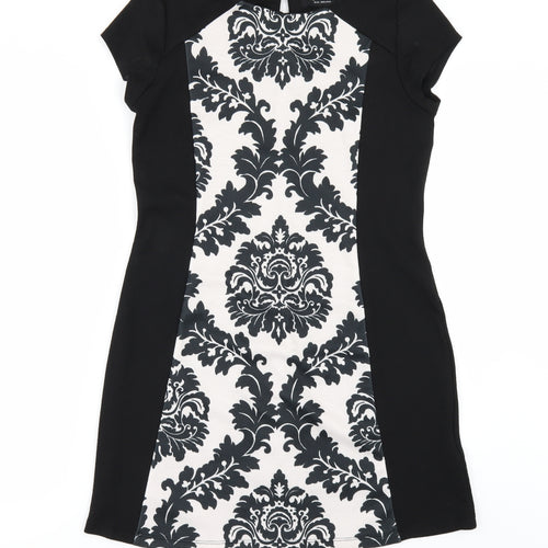Dorothy Perkins Womens Black Geometric  A-Line  Size 10