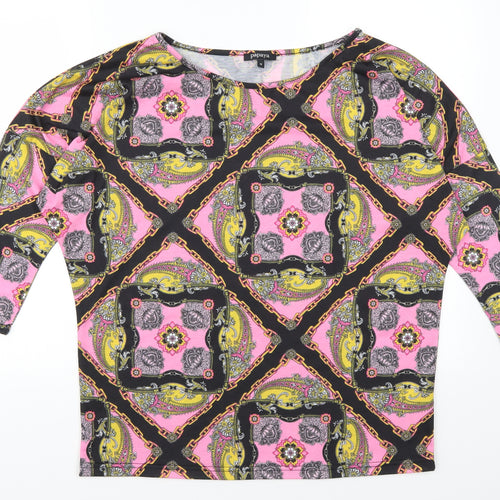 Papaya Womens Pink Geometric  Basic T-Shirt Size 12