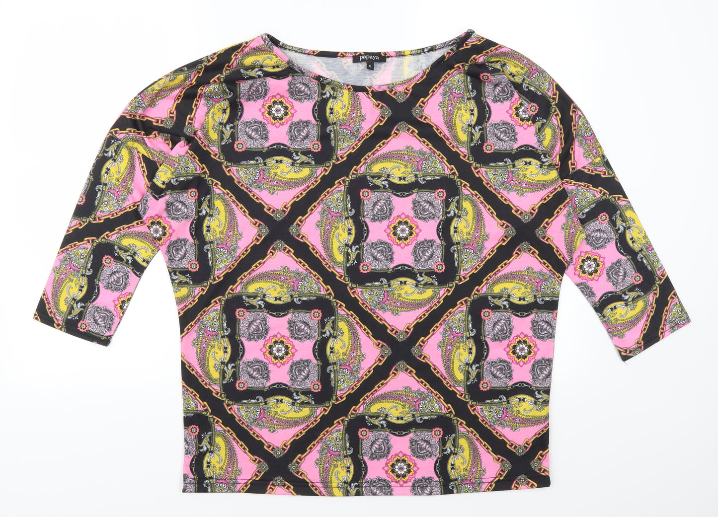 Papaya Womens Pink Geometric  Basic T-Shirt Size 12