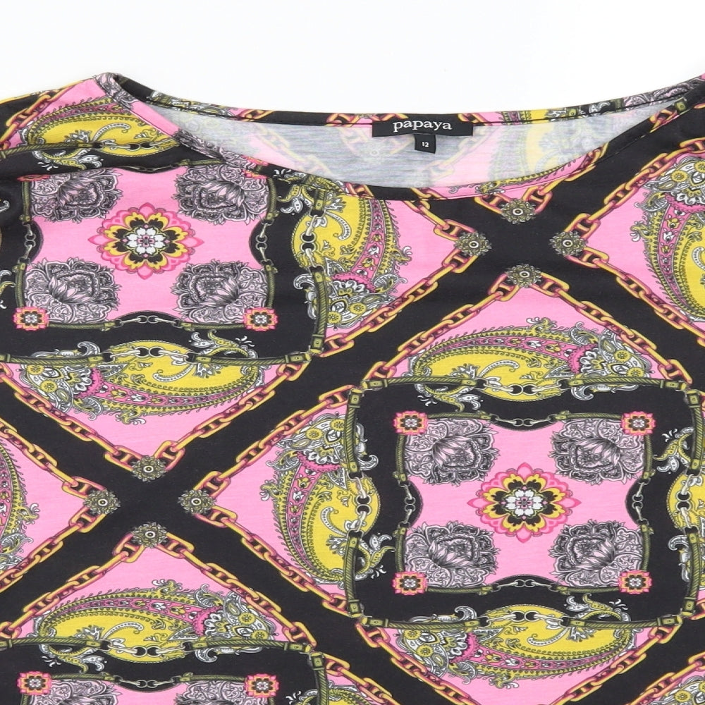 Papaya Womens Pink Geometric  Basic T-Shirt Size 12