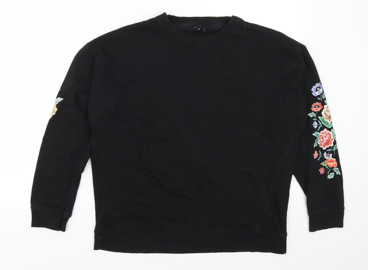 New Look Womens Black Floral Pullover Sweatshirt Size 8
