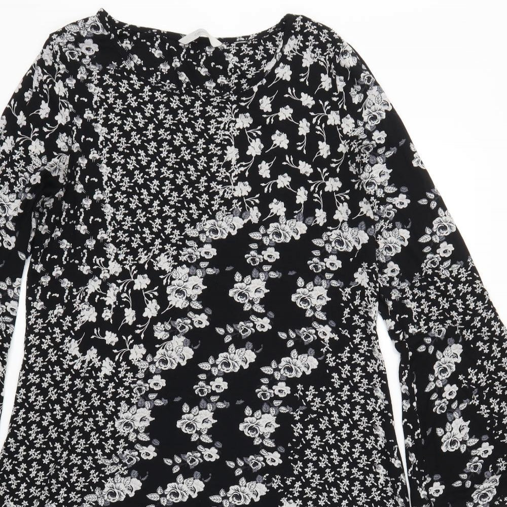 George Womens Black Floral  A-Line  Size 14
