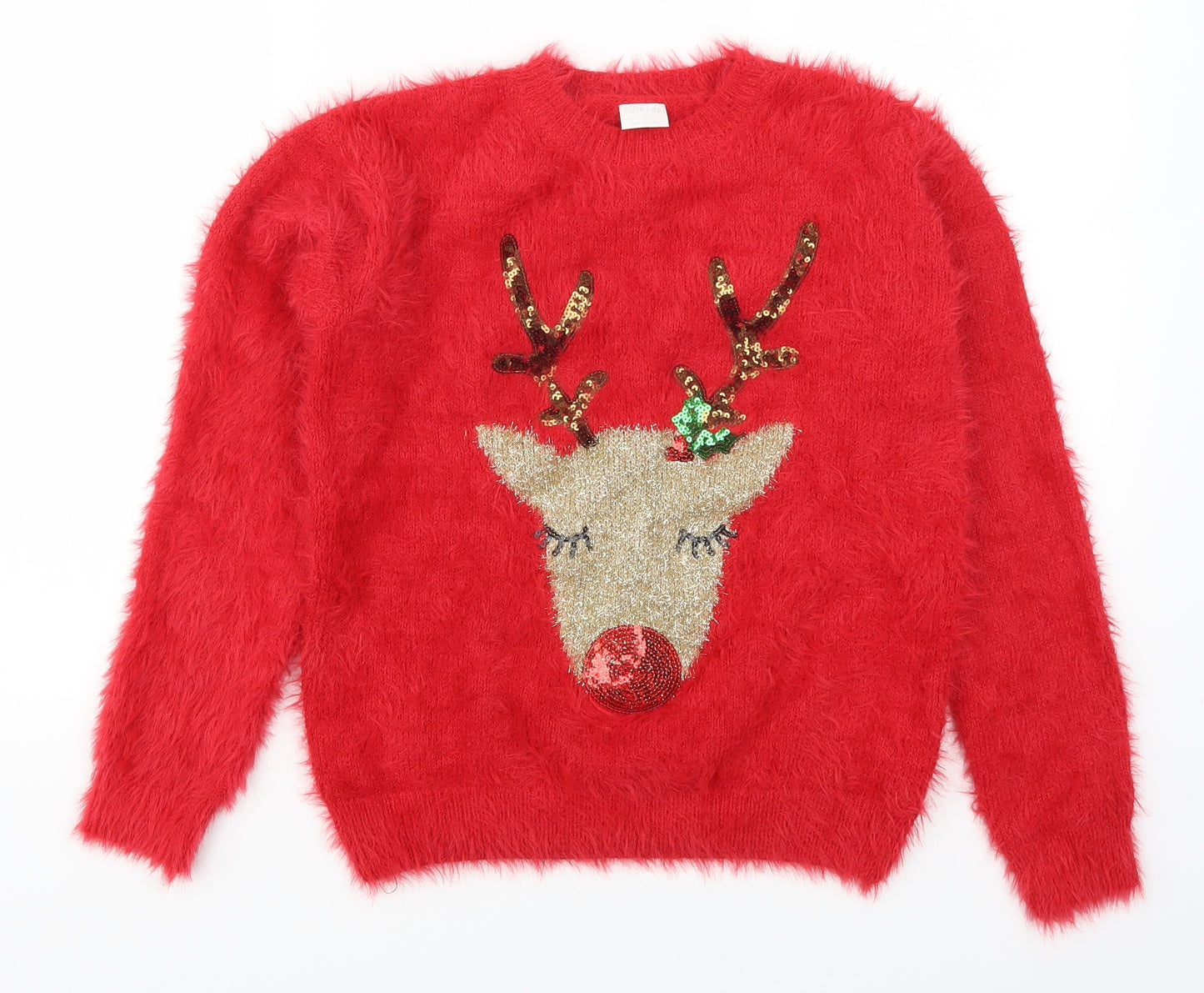 F&F Girls Red   Pullover Jumper Size 12-13 Years  - Reindeer