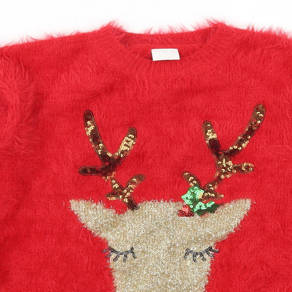F&F Girls Red   Pullover Jumper Size 12-13 Years  - Reindeer