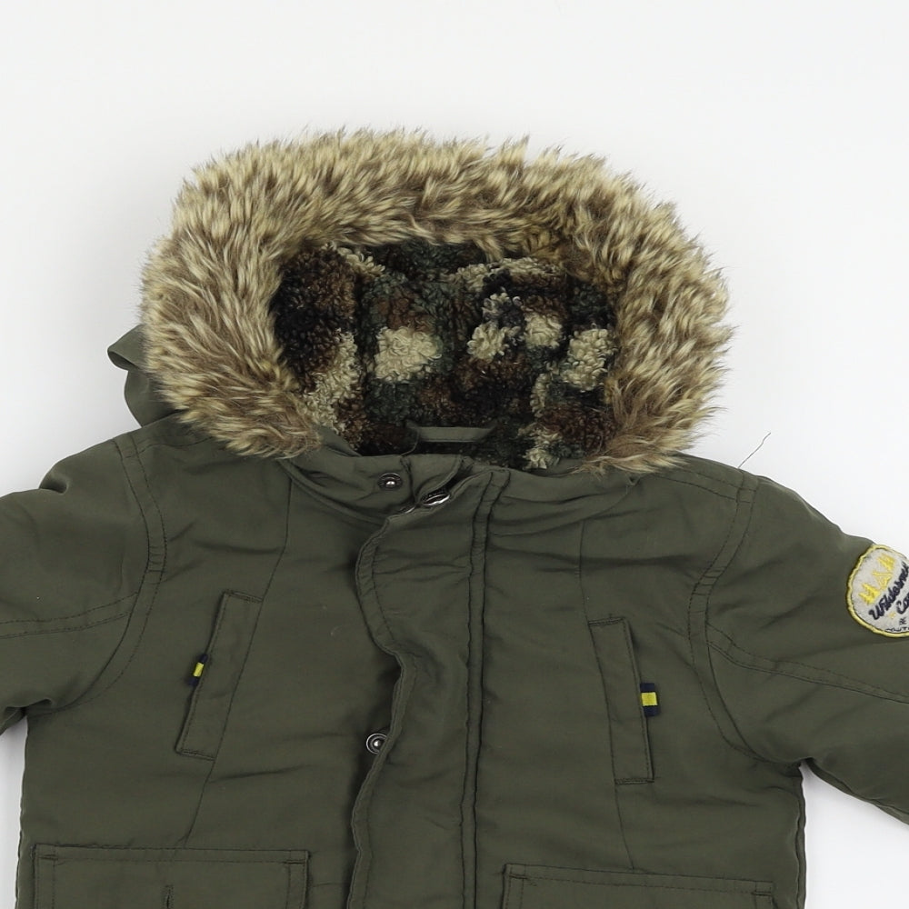 Preworn Boys Green   Parka Coat Size 9-12 Months