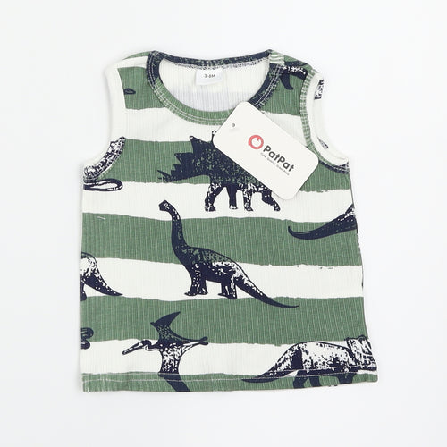 PatPat Boys Green Striped  Basic Tank Size 3-6 Months  - Dinosaur