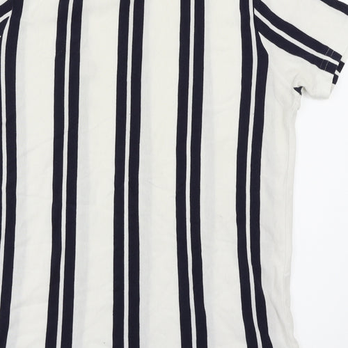 B33 Mens White Striped   T-Shirt Size L