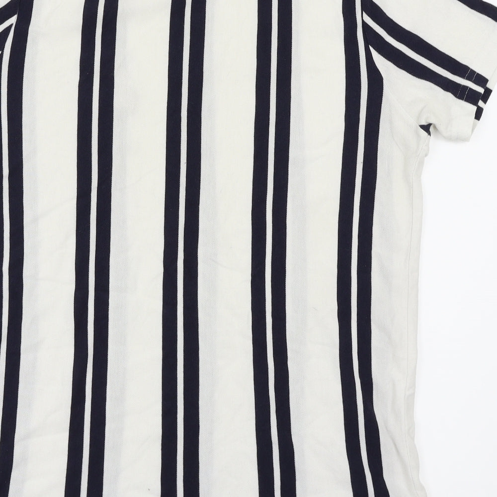 B33 Mens White Striped   T-Shirt Size L