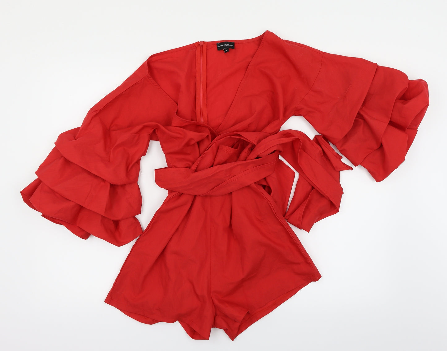 PRETTYLITTLETHING Womens Red   Wrap Blouse Size 6
