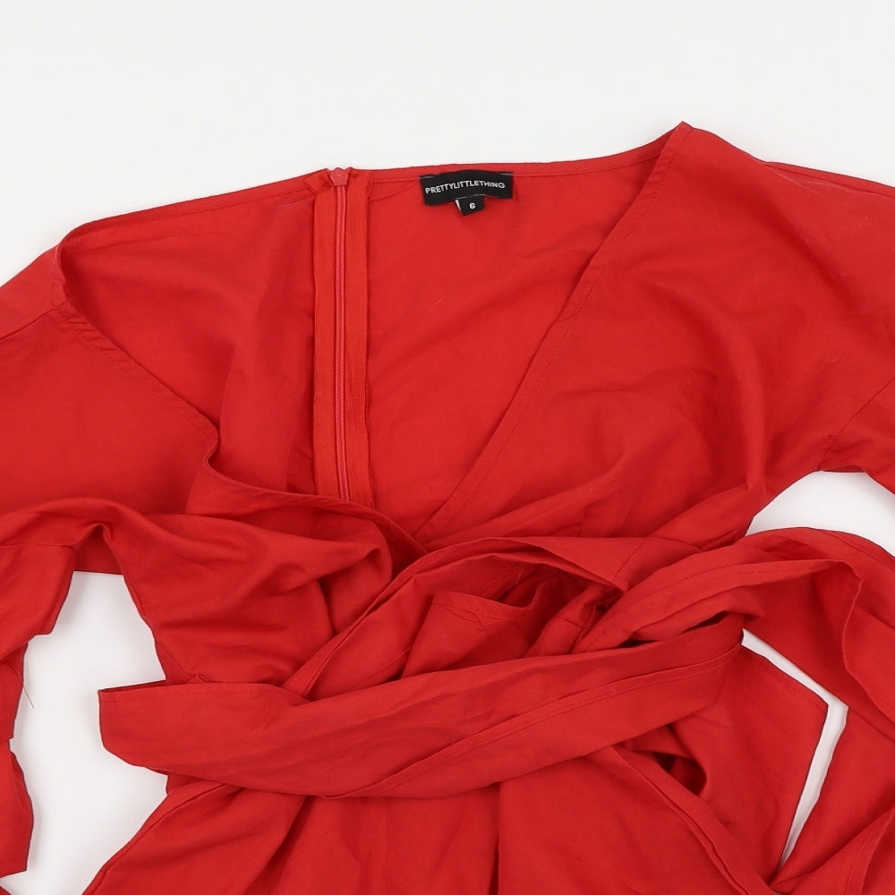 PRETTYLITTLETHING Womens Red   Wrap Blouse Size 6