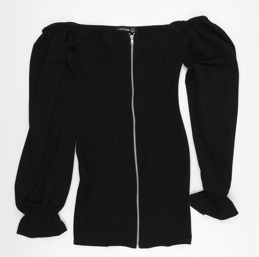 Front view of PRETTYLITTLETHING women’s black mini, size UK 6