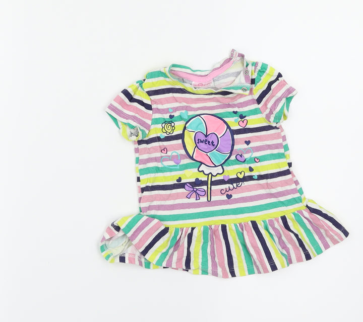 So Cute Girls Multicoloured Striped  Basic Dress Shirt Size 9-12 Months