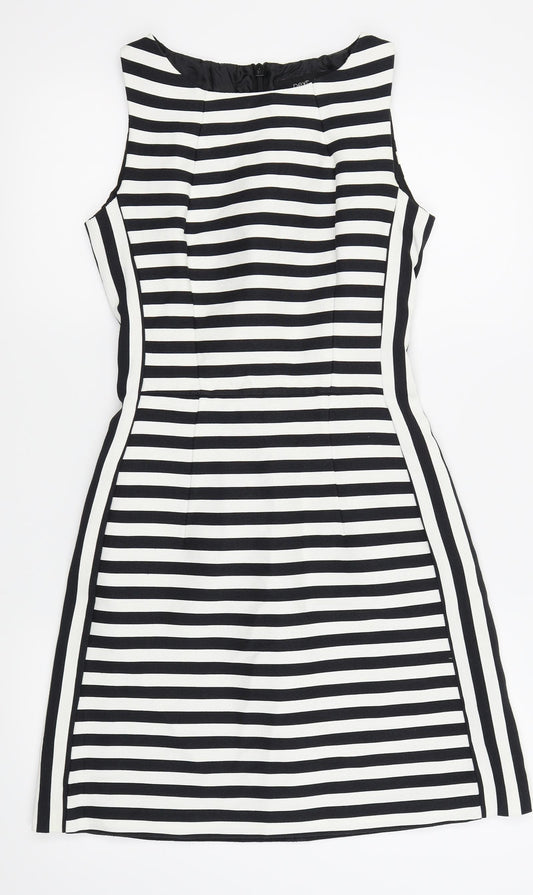Front view of Next women’s white striped fit & flare, size UK 6