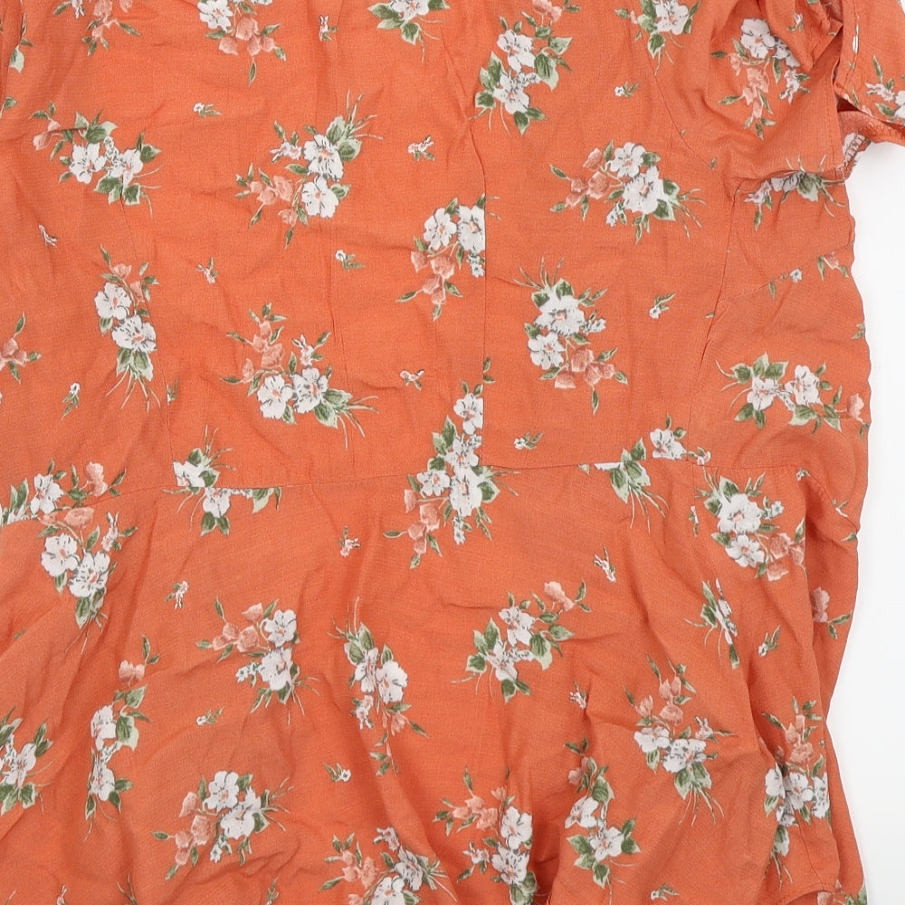 Newlook Womens Orange Floral  Basic T-Shirt Size 14  - komono