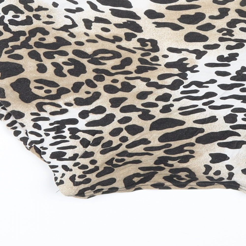 PRETTYLITTLETHING Womens Brown Animal Print  Cropped T-Shirt Size 10  - Twist detail