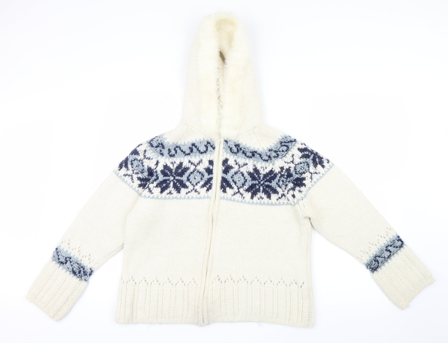 NEXT Womens White Geometric Knit Jacket Coatigan Size 18  - Christmas