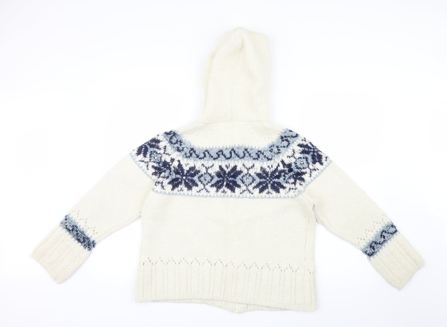 NEXT Womens White Geometric Knit Jacket Coatigan Size 18  - Christmas