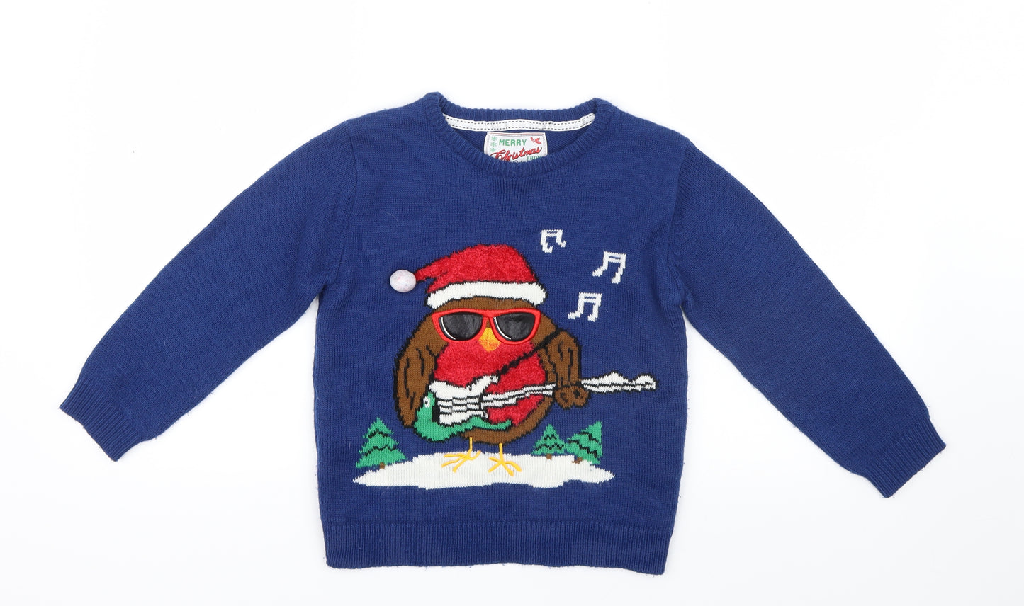 Primark Boys Blue  Knit Pullover Jumper Size 6-7 Years  - Christmas