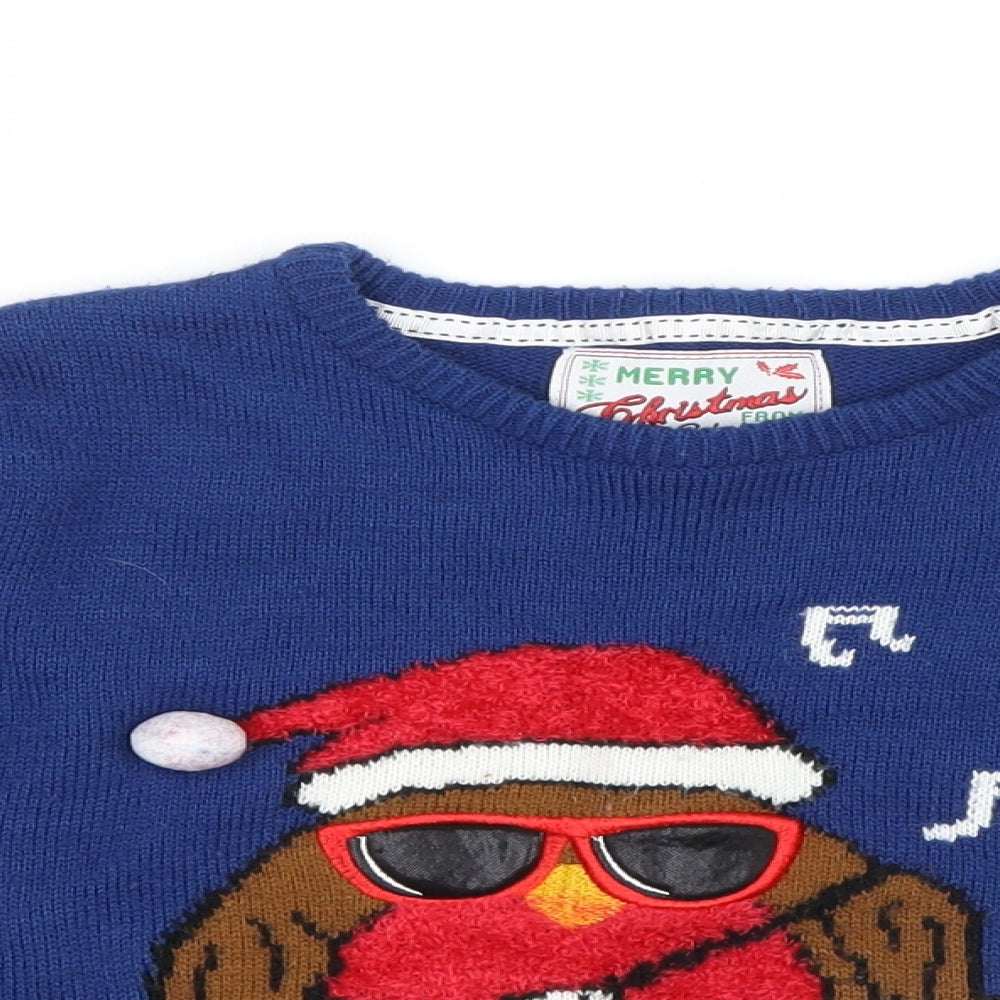 Primark Boys Blue  Knit Pullover Jumper Size 6-7 Years  - Christmas