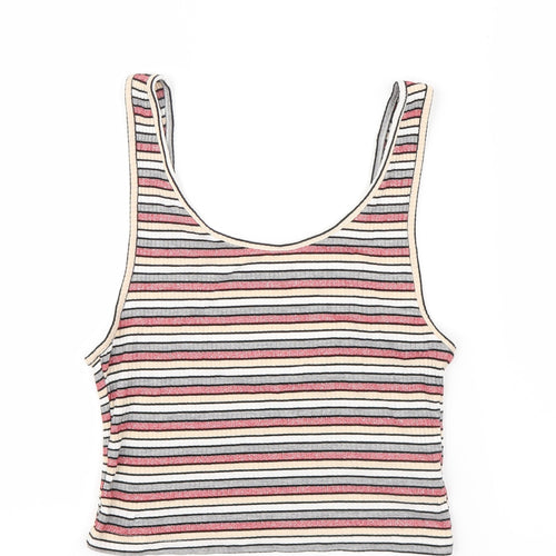 Topshop Womens Pink Striped  Cropped T-Shirt Size 12