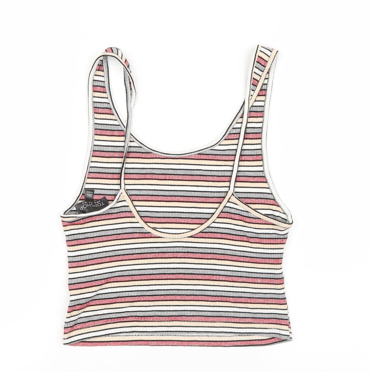 Topshop Womens Pink Striped  Cropped T-Shirt Size 12