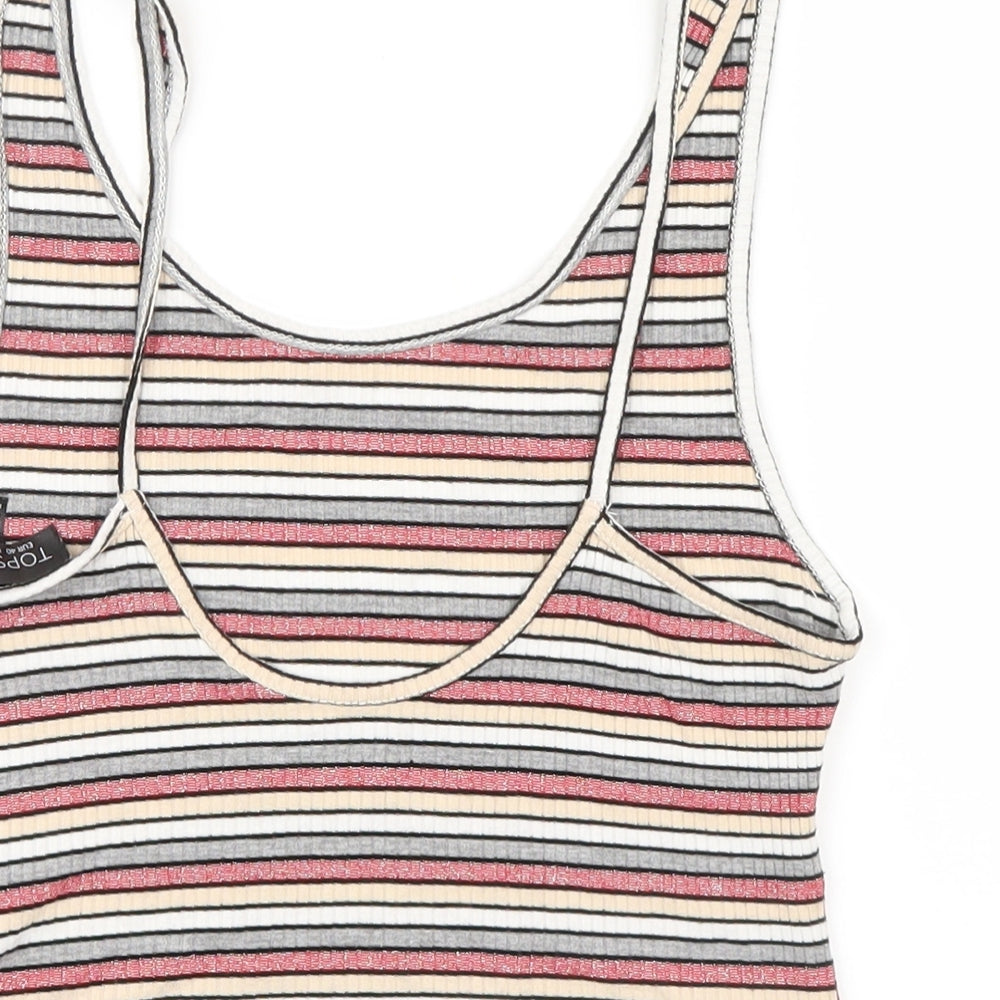 Topshop Womens Pink Striped  Cropped T-Shirt Size 12
