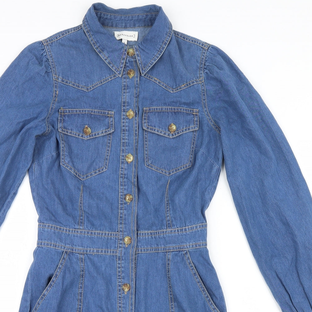 Warehouse Womens Blue  Denim Shirt Dress  Size 8