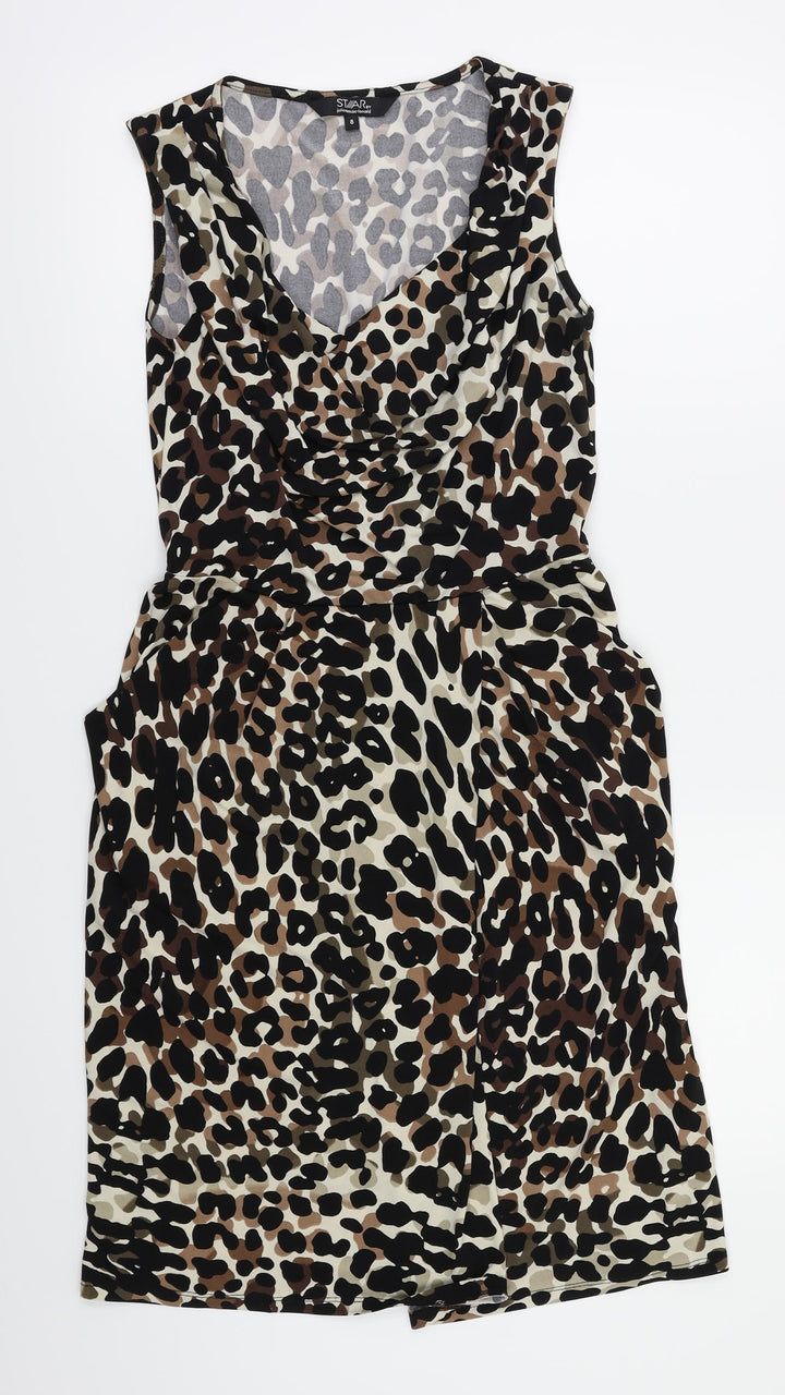 Debenhams Womens Black Animal Print Fit & Flare Size 8
