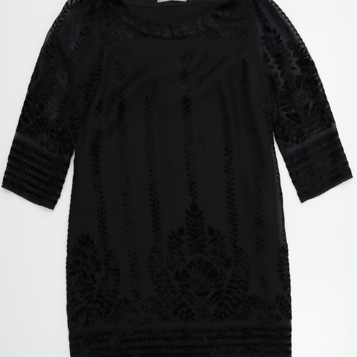 m&s Womens Black Floral  Fit & Flare  Size 8