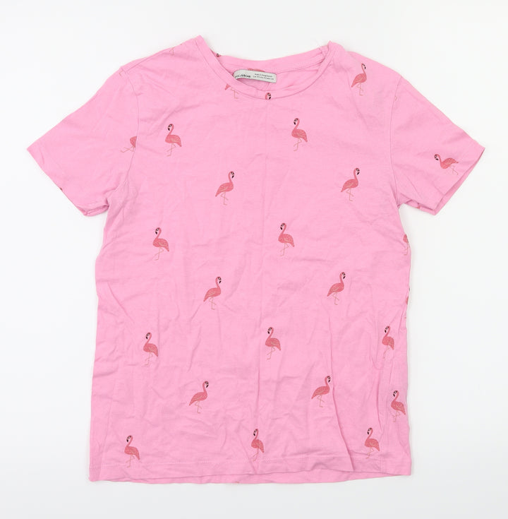 pull bear  Girls Pink Animal Print  Pullover T-Shirt Size XS