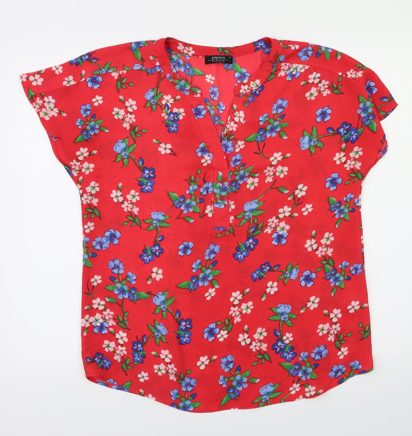 Papaya Womens Red Floral  Basic Blouse Size 12