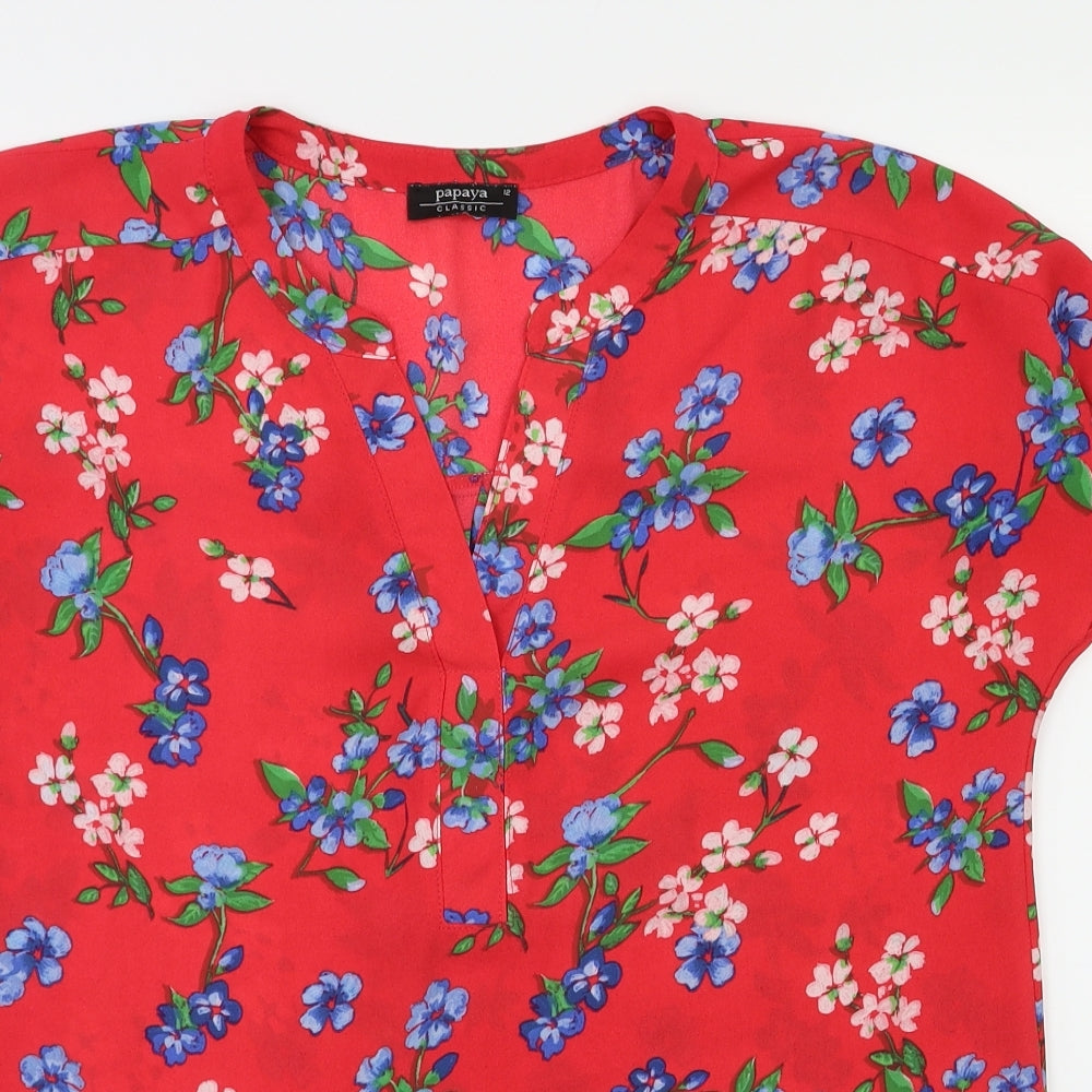 Papaya Womens Red Floral  Basic Blouse Size 12