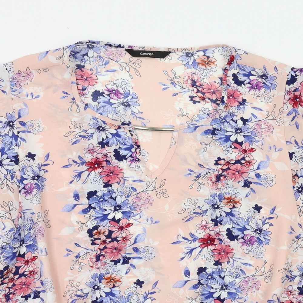 George Womens Pink Floral  Basic Blouse Size 12