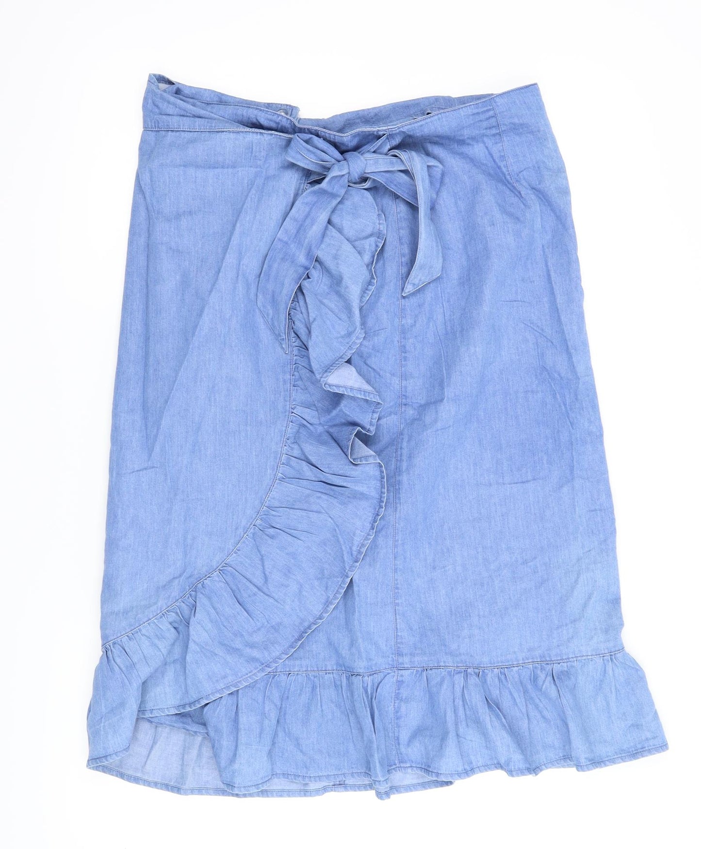 Warehouse Womens Blue  Denim Wrap Skirt Size 14