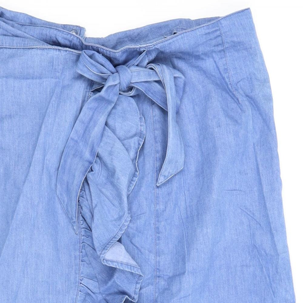 Warehouse Womens Blue  Denim Wrap Skirt Size 14