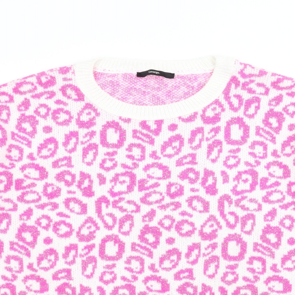George Womens Pink Animal Print  Pullover Jumper Size 16