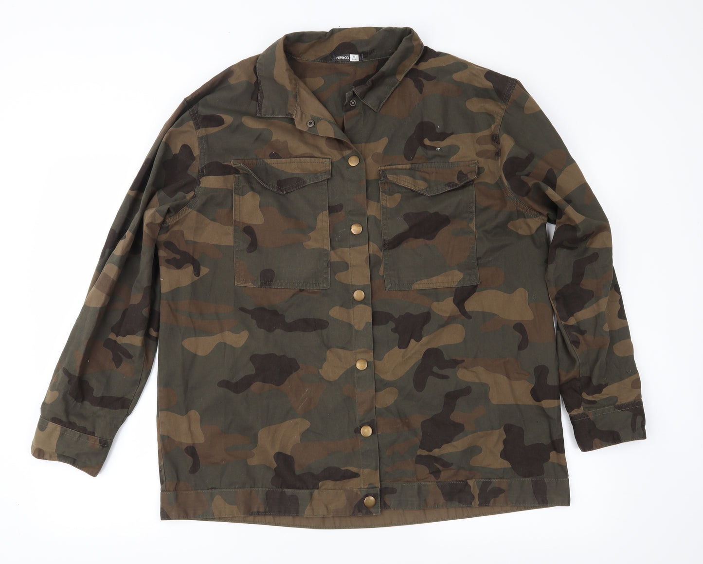 Pep & Co Womens Green Camouflage Denim Jacket  Size 14