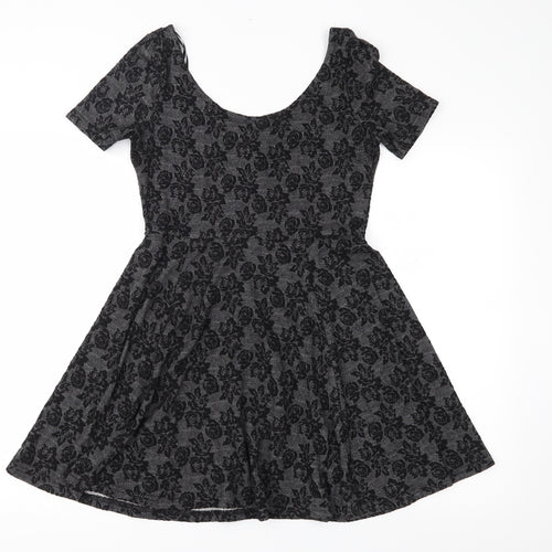 H&M Womens Grey Floral  Skater Dress  Size S
