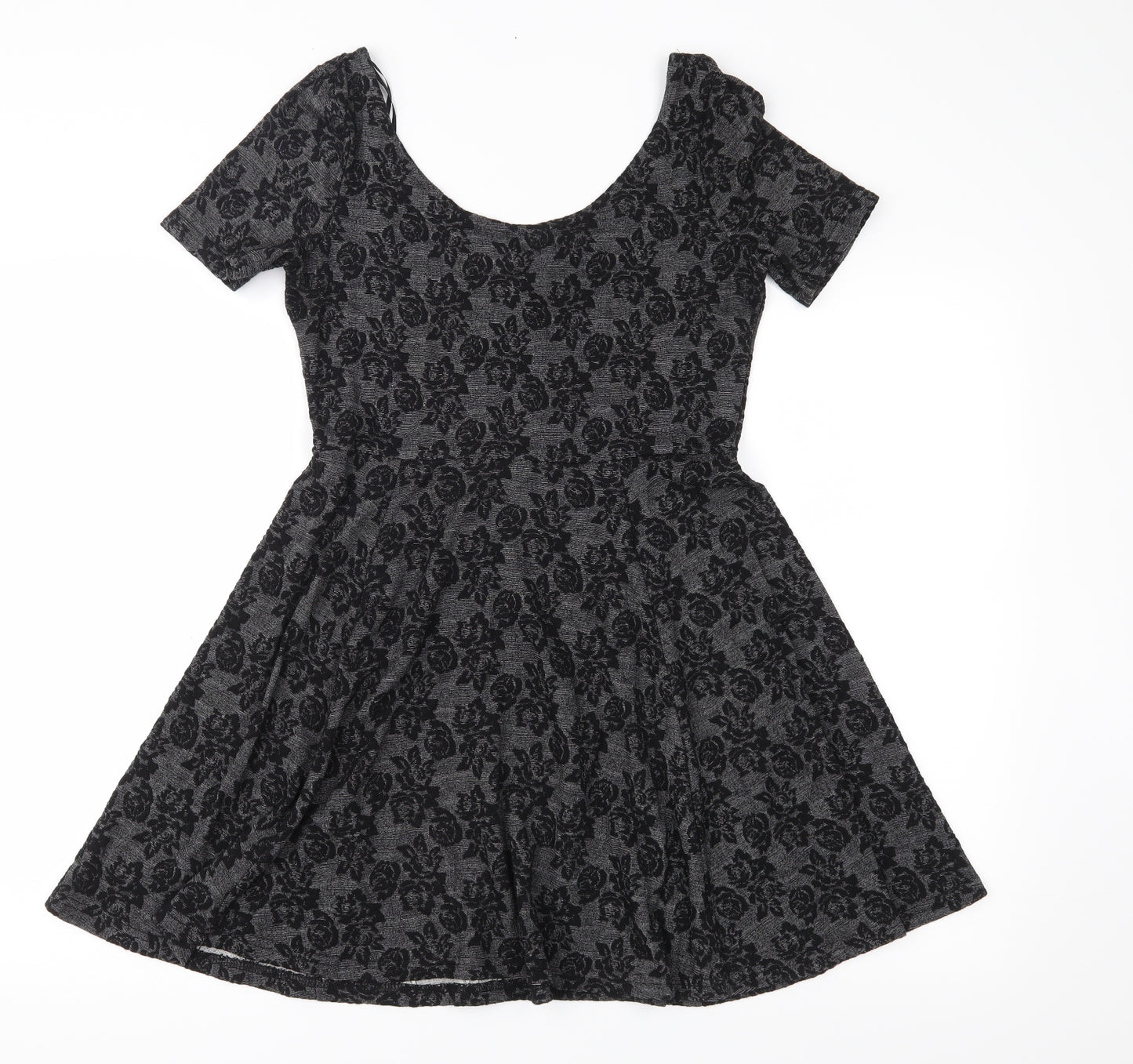 H&M Womens Grey Floral  Skater Dress  Size S