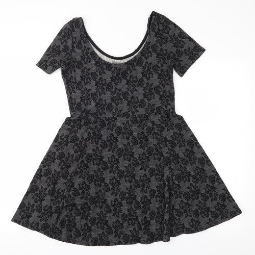 H&M Womens Grey Floral  Skater Dress  Size S