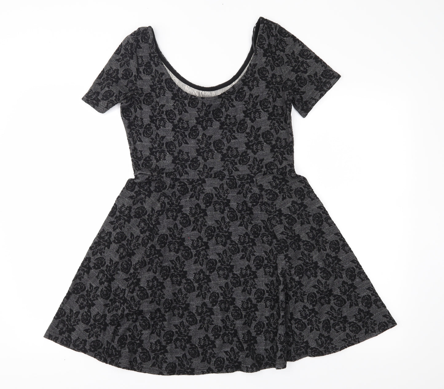 H&M Womens Grey Floral  Skater Dress  Size S