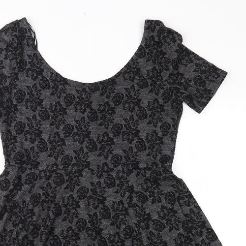 H&M Womens Grey Floral  Skater Dress  Size S