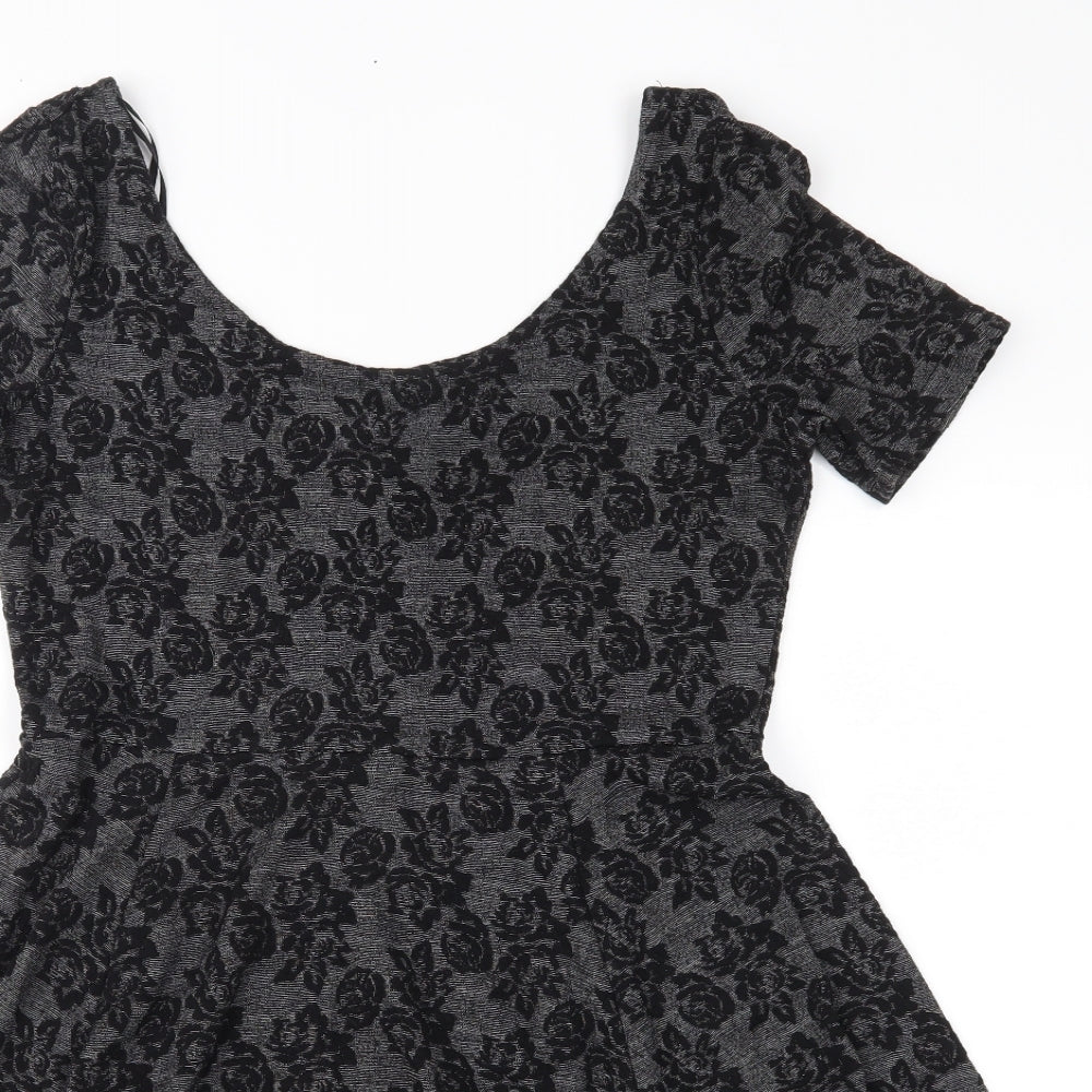 H&M Womens Grey Floral  Skater Dress  Size S