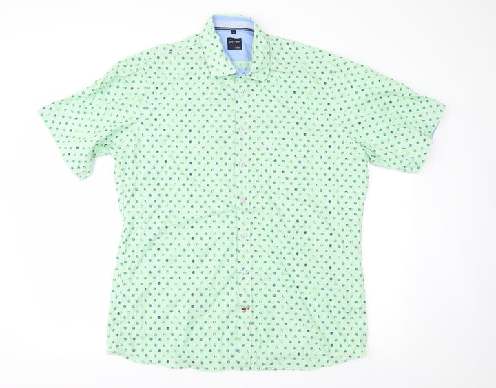 Olymp Mens Green Geometric   Button-Up Size L