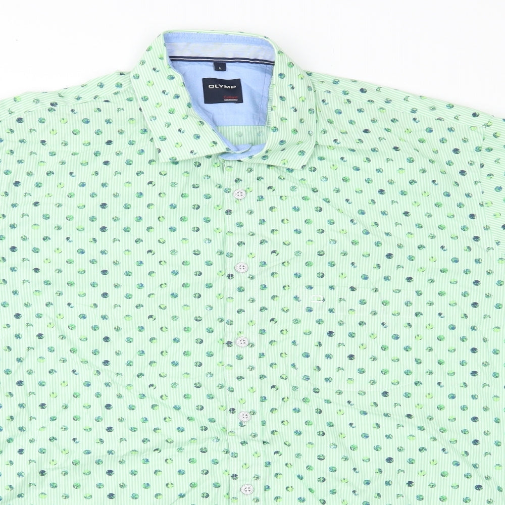 Olymp Mens Green Geometric   Button-Up Size L