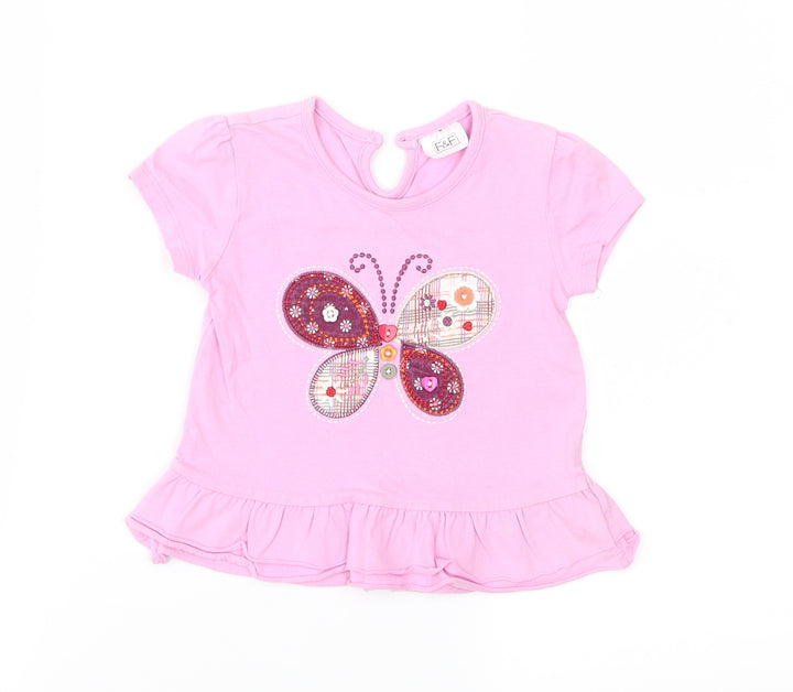 F&F Girls Pink  Jersey Basic T-Shirt Size 6-9 Months
