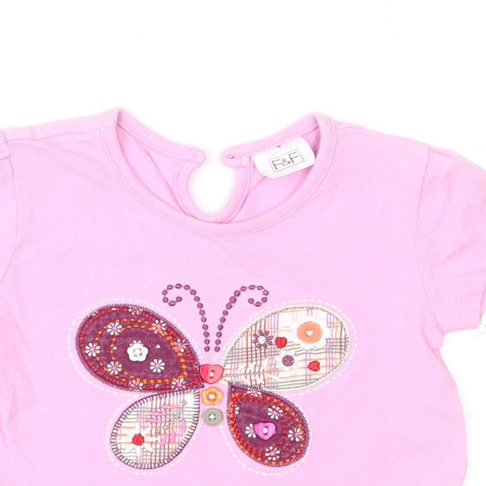 F&F Girls Pink  Jersey Basic T-Shirt Size 6-9 Months