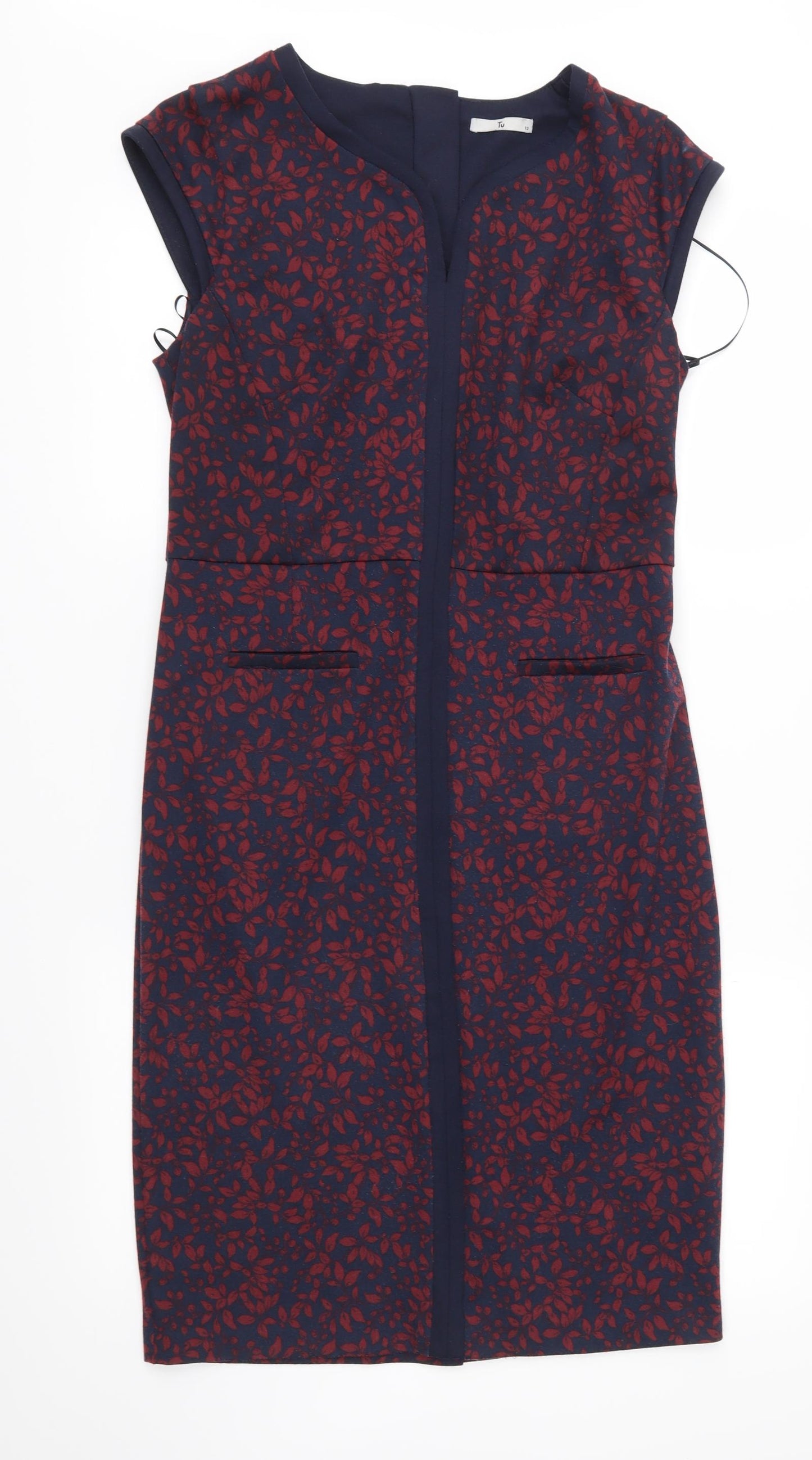 TU Womens Blue Floral Jersey Pencil Dress  Size 12